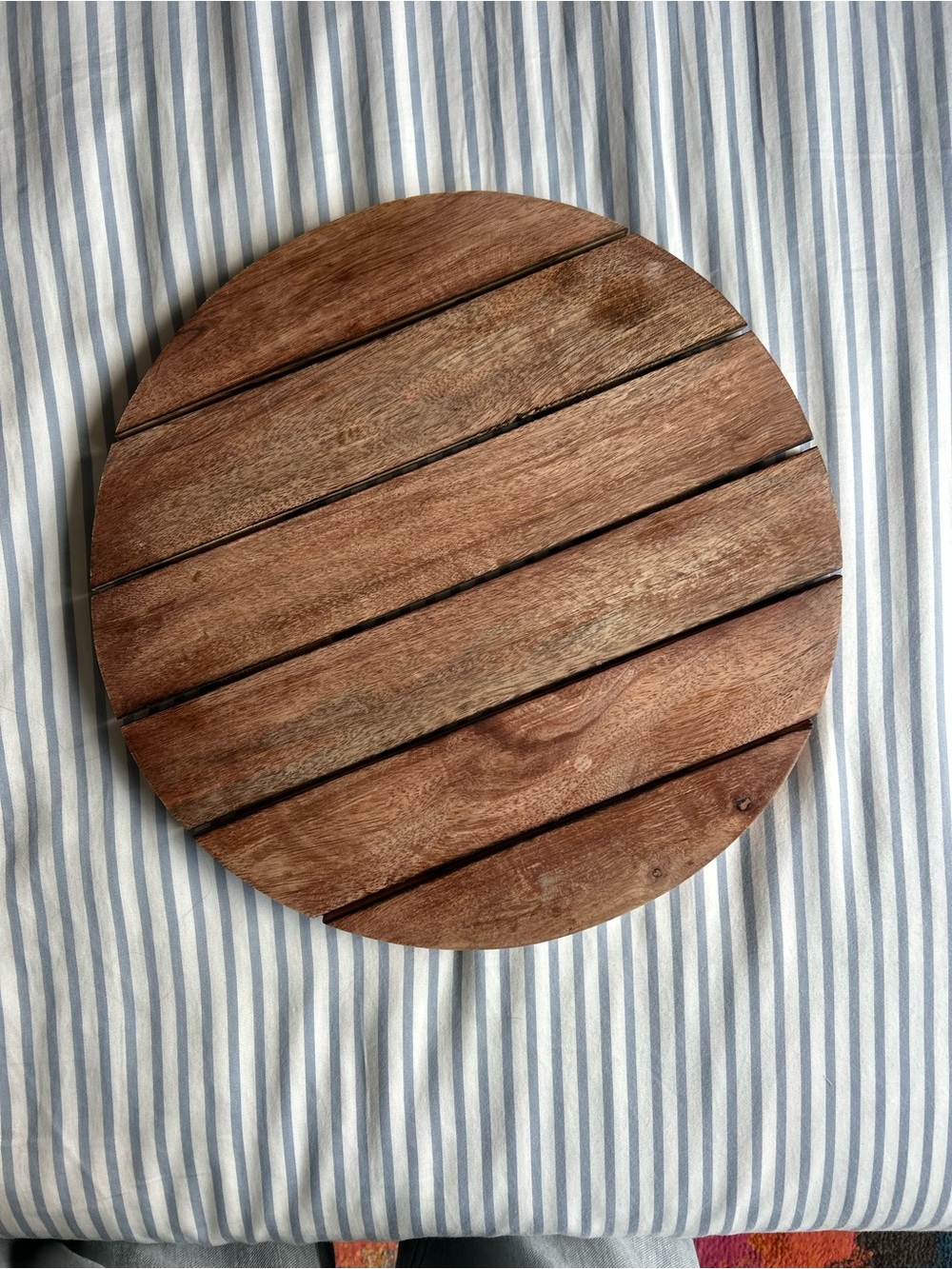 Round Wooden Slatted Trivet / Charger - Natural Brown